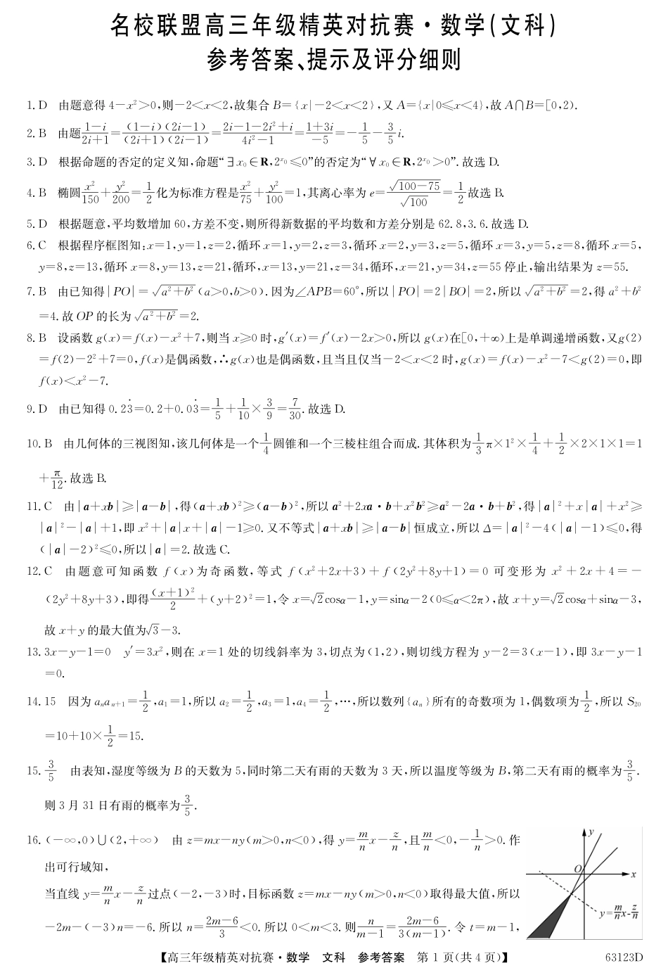 名校联盟高三年级精英对抗赛文数答案 河南省名校联盟届高三数学下学期精英对抗赛试卷 文(PDF) 河南省名校联盟届高三数学下学期精英对抗赛试卷 文(PDF)_第1页