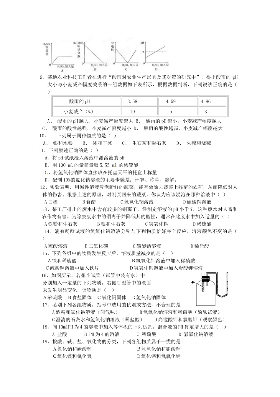 九年级化学下册 第十单元 酸和碱教情学情分析(新版)新人教版试卷_第2页