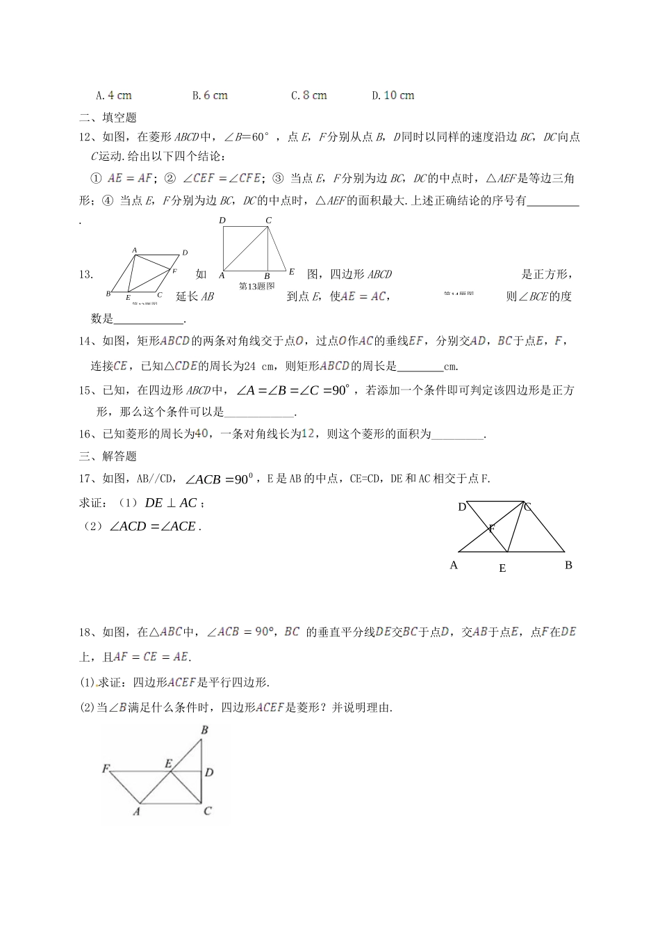 九年级数学上册 第一章 特殊平行四边形复习(新版)北师大版试卷_第2页