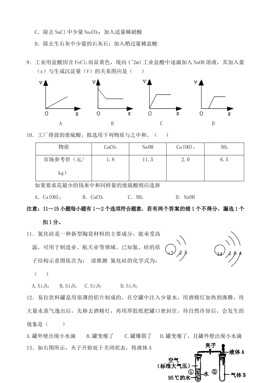 九年级化学竞赛选拔试卷(8)试卷_第3页