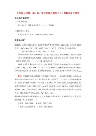 九年级化学酸、碱、盐、氧化物综合题型(三)推断题1天津版知识精讲试卷