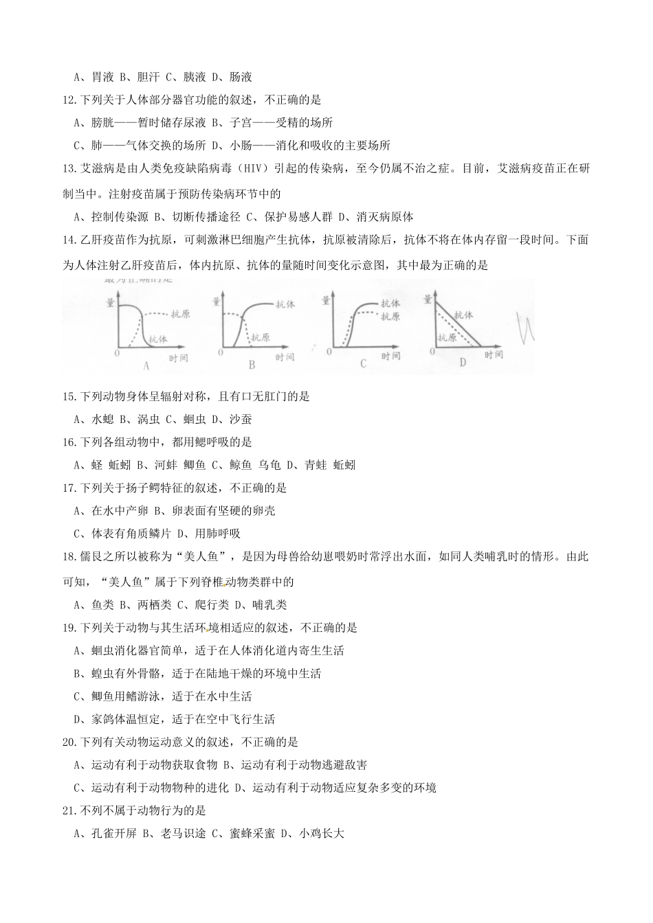 山东省威海市中考生物真题试卷(含答案)试卷_第2页