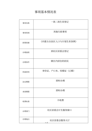 事项基本情况表