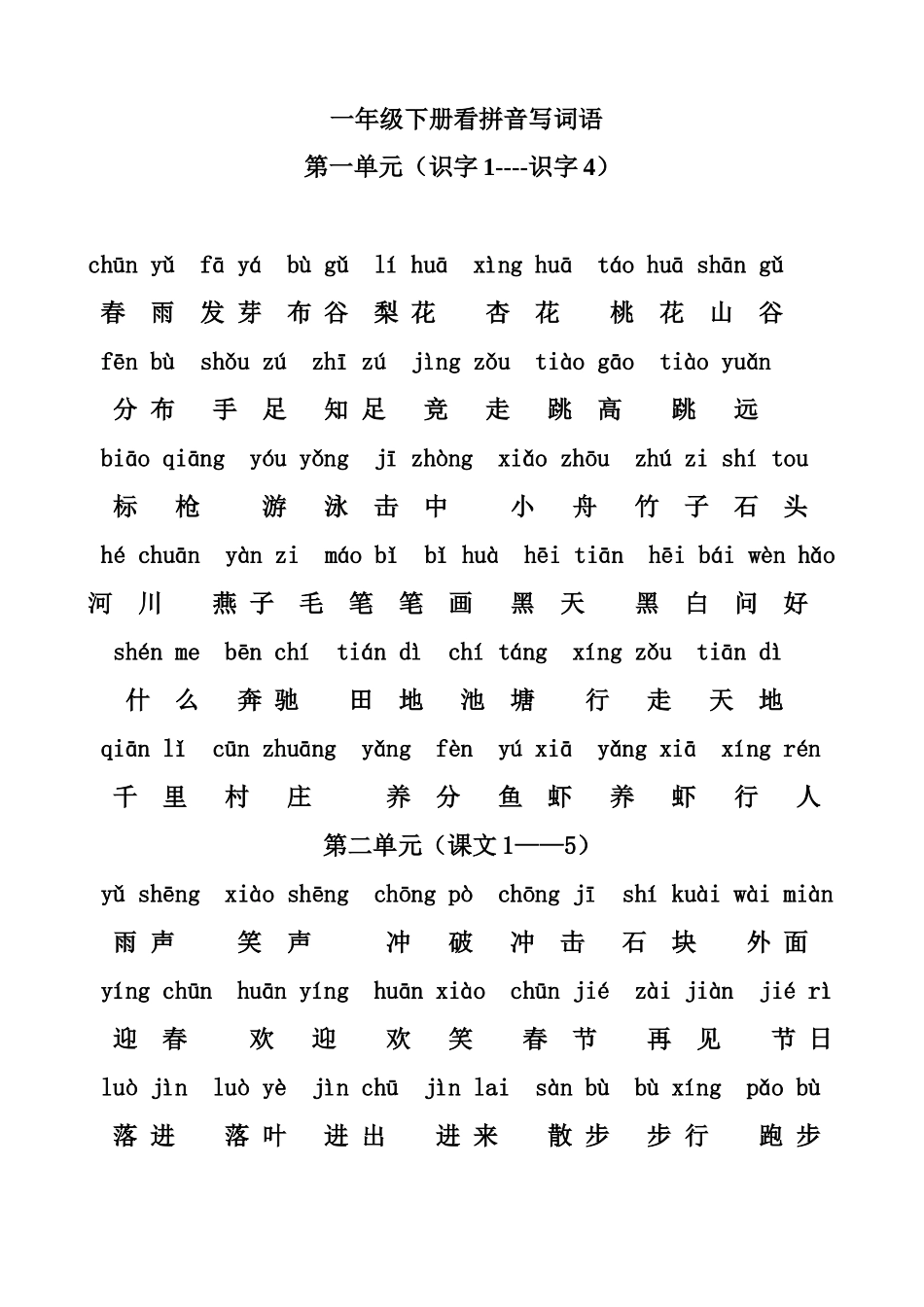 苏教版一年级下册看拼音写词语_第1页