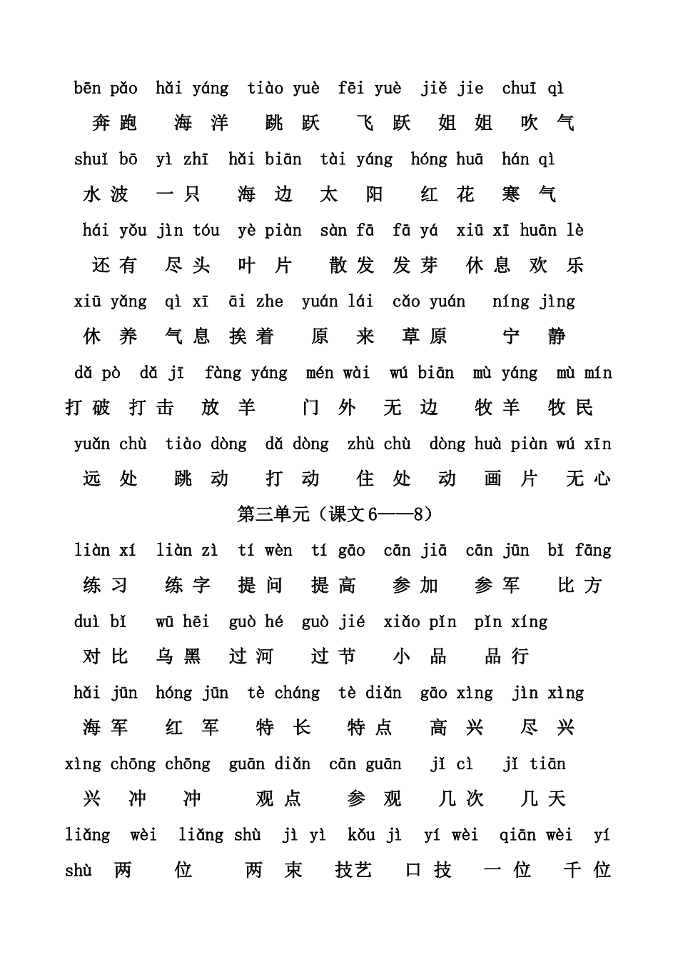 苏教版一年级下册看拼音写词语_第2页