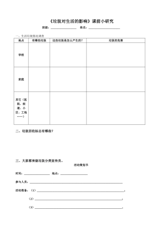 《垃圾对生活的影响》课前小研究