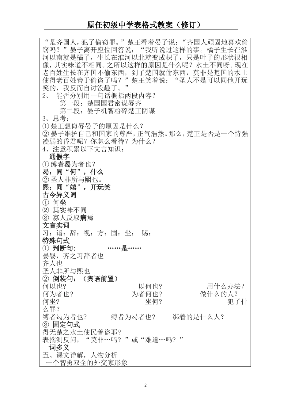 晏子使楚教案_第2页