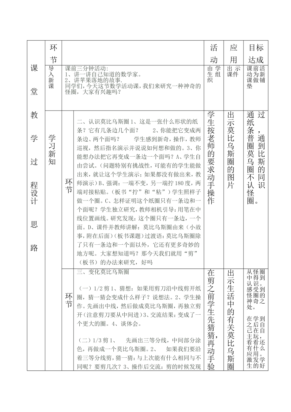 小学人教四年级数学神奇的莫比乌斯圈教学设计_第2页