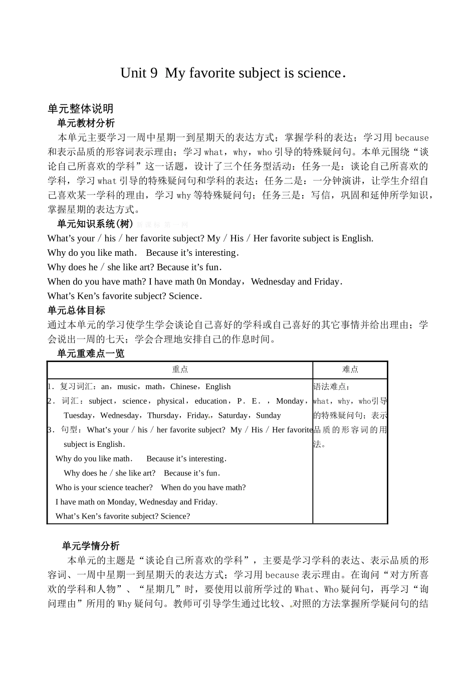 2014教案课件学案练习Unit-9-My-favorite-subject-is-science11unit 9 教案1_第1页