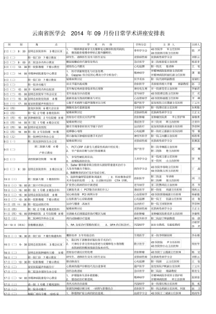 云南医学会2014年版09月份日常学术讲座安排表