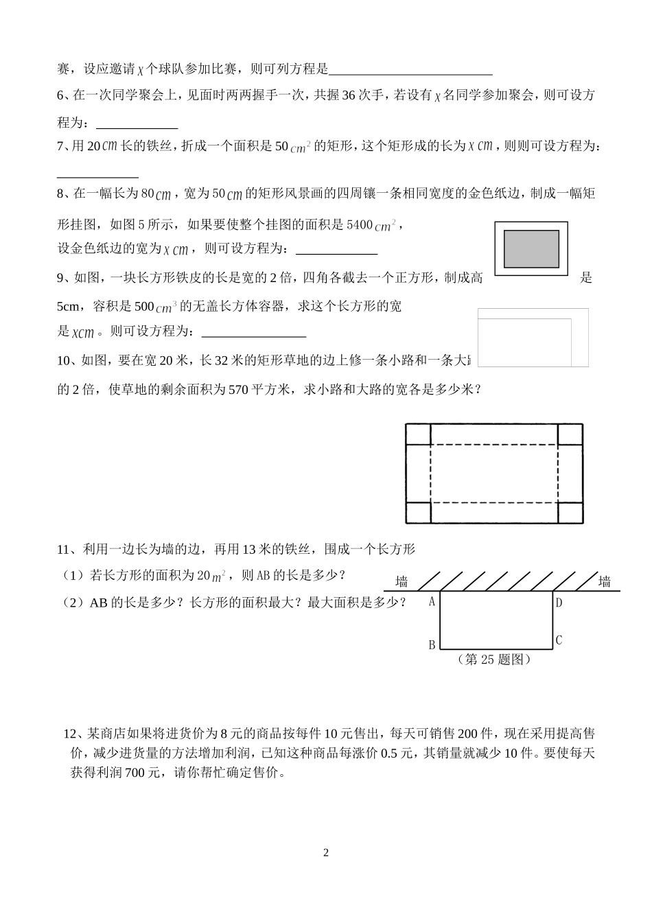 2016嘉禾中学初三上学期《一元二次方程》期末复习二_第2页