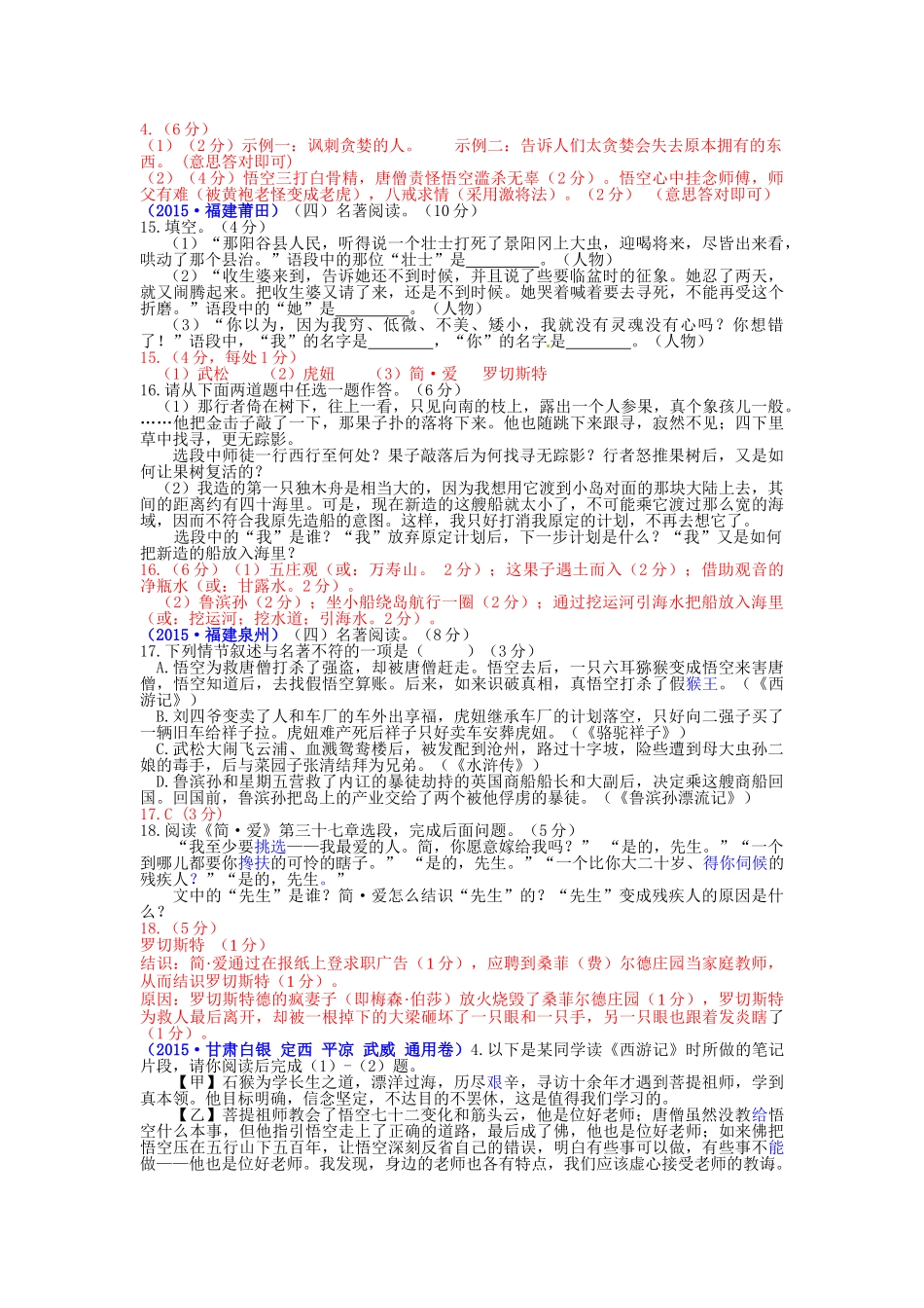 2015年中考语文真题分类汇编09.名著文化常识_第3页