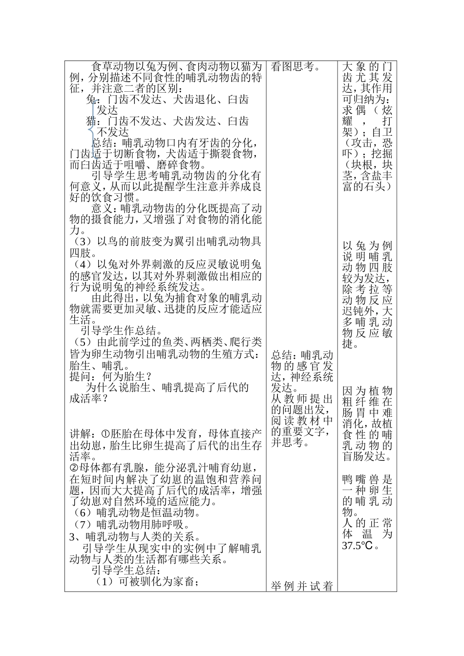 八年级上册《哺乳动物》教学设计_第3页