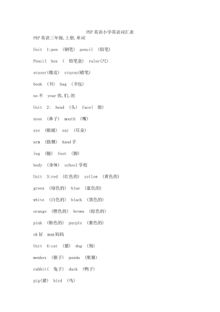 PEP英语小学英语词汇表