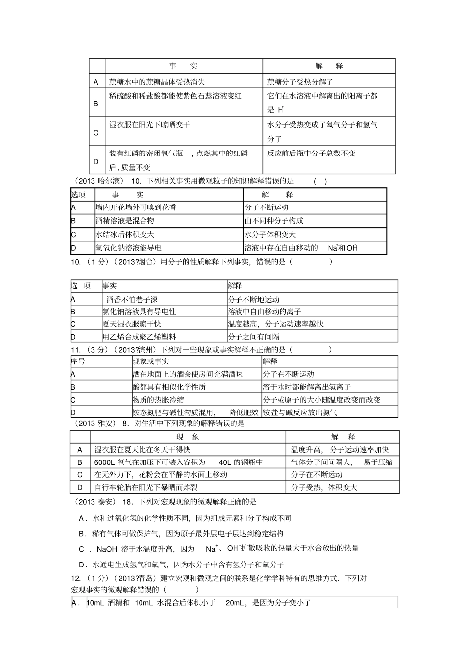云南广南篆角乡初级中学校中考化学试题汇编：物质的构成和变化-考点物质的构成-1宏观现象微观解释_第2页