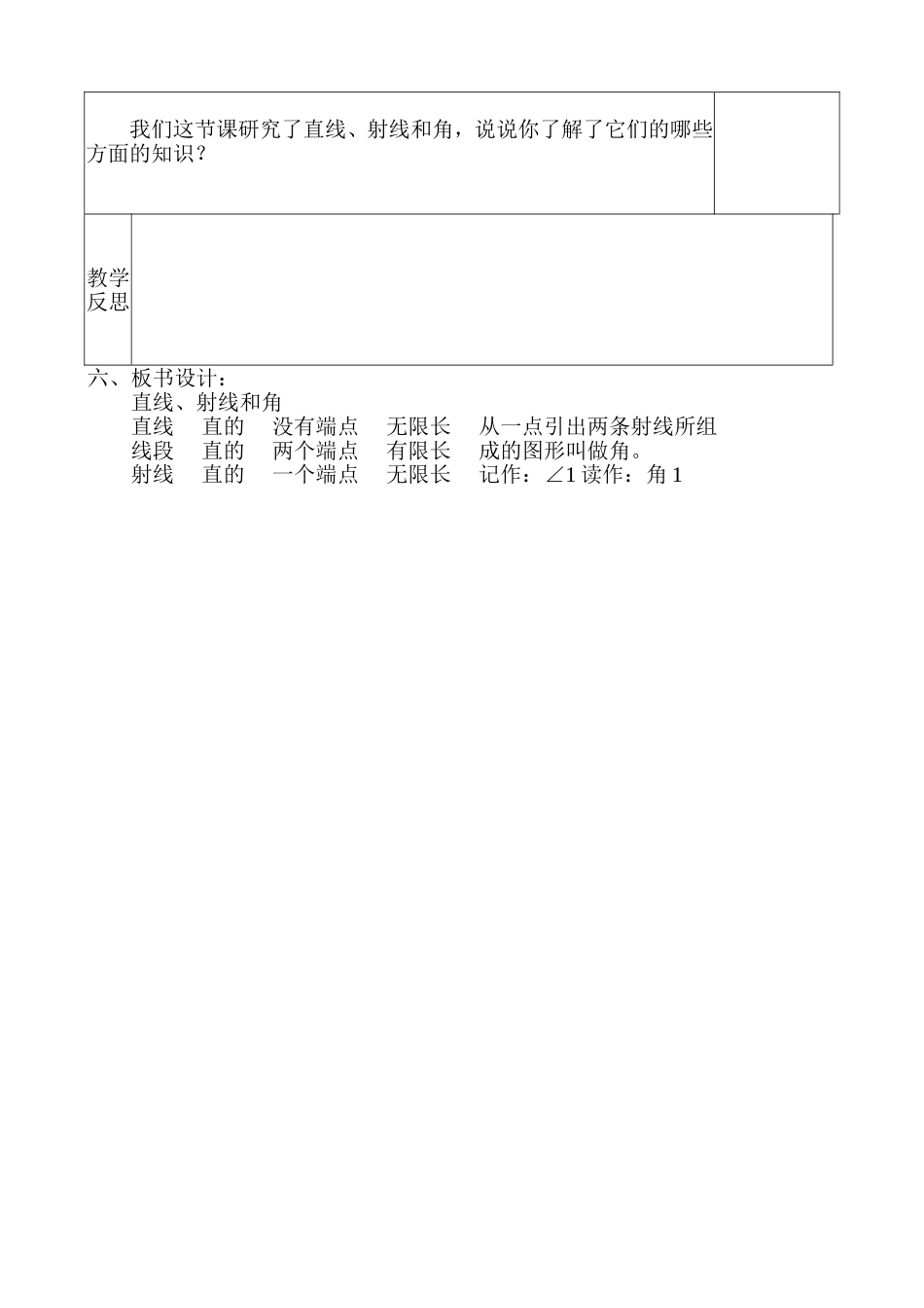 小学人教四年级数学射线，直线，射线，角（教学设计）_第3页