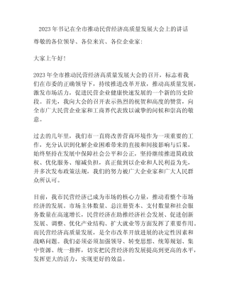 2023年书记在全市推动民营经济高质量发展大会上的讲话