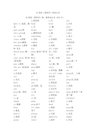 3L英语单词第一册(674个)