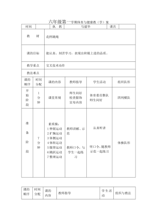 六年级体育教案花样跳绳一