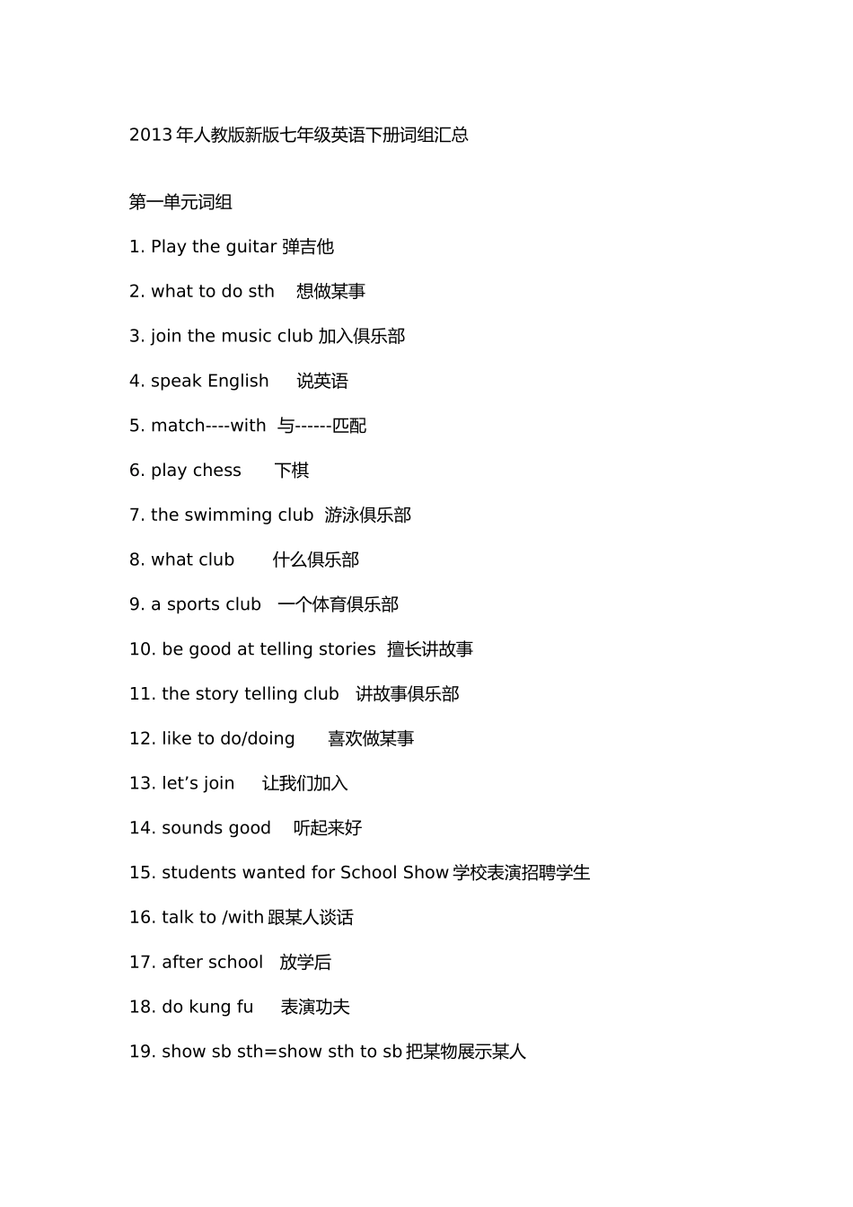2013年人教版新版七年级英语下册词组汇总1_第1页