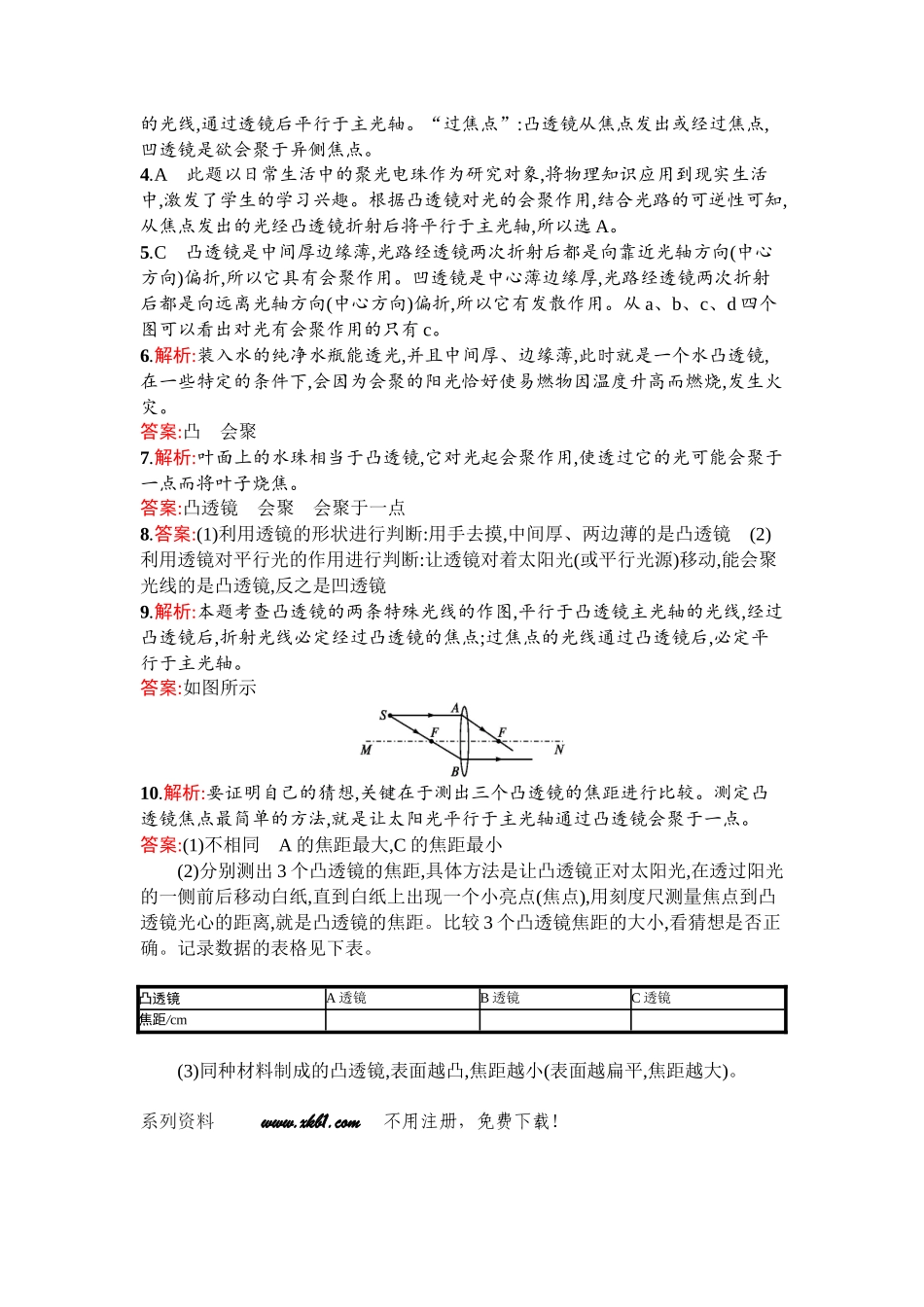 2016年人教版八年级物理上册第五章透镜及其应用课时练习题及答案5.1_第3页