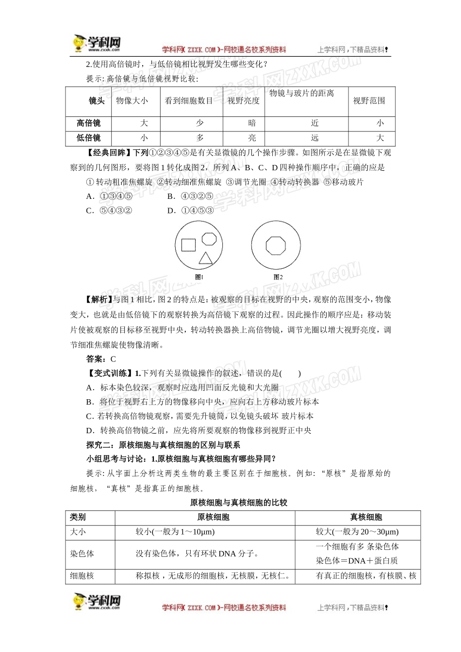人教版必修一1.2细胞的多样性和统一性导学案_第3页