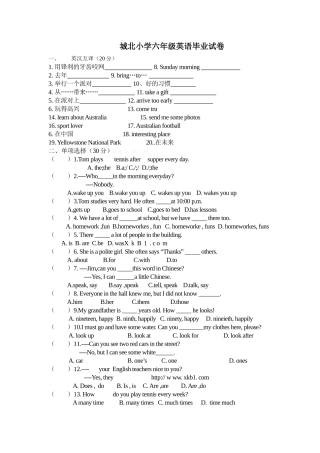 城北2015小学英语六年级毕业试卷