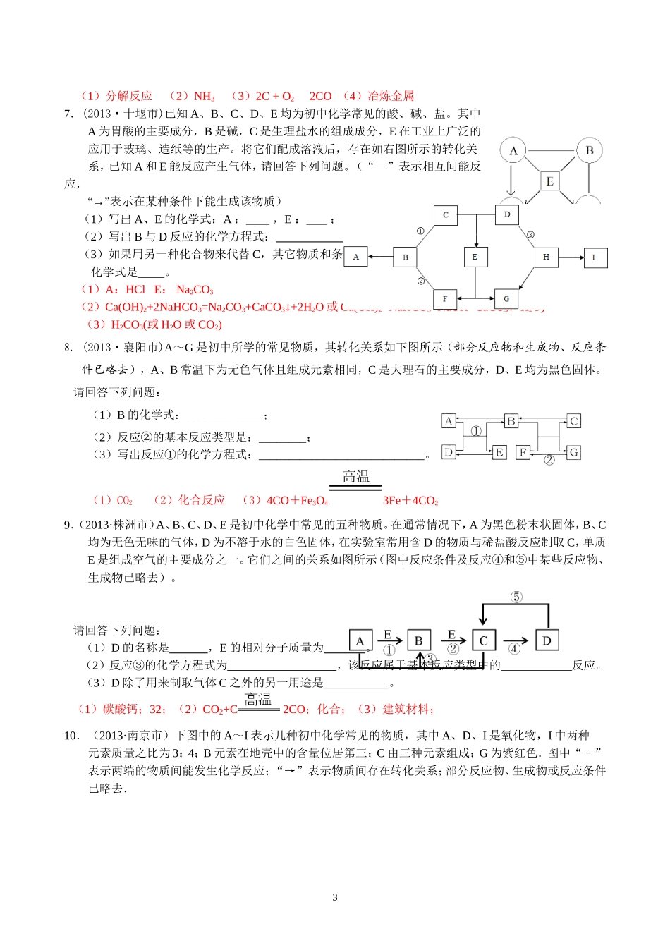 2013年中考化学框图推断题汇编_第3页