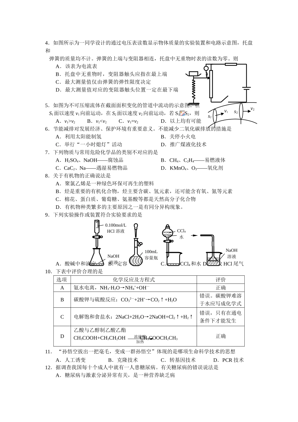 〖022★理综〗上海市浦东新区2011届高三上学期期末质量抽测（理综）_第2页