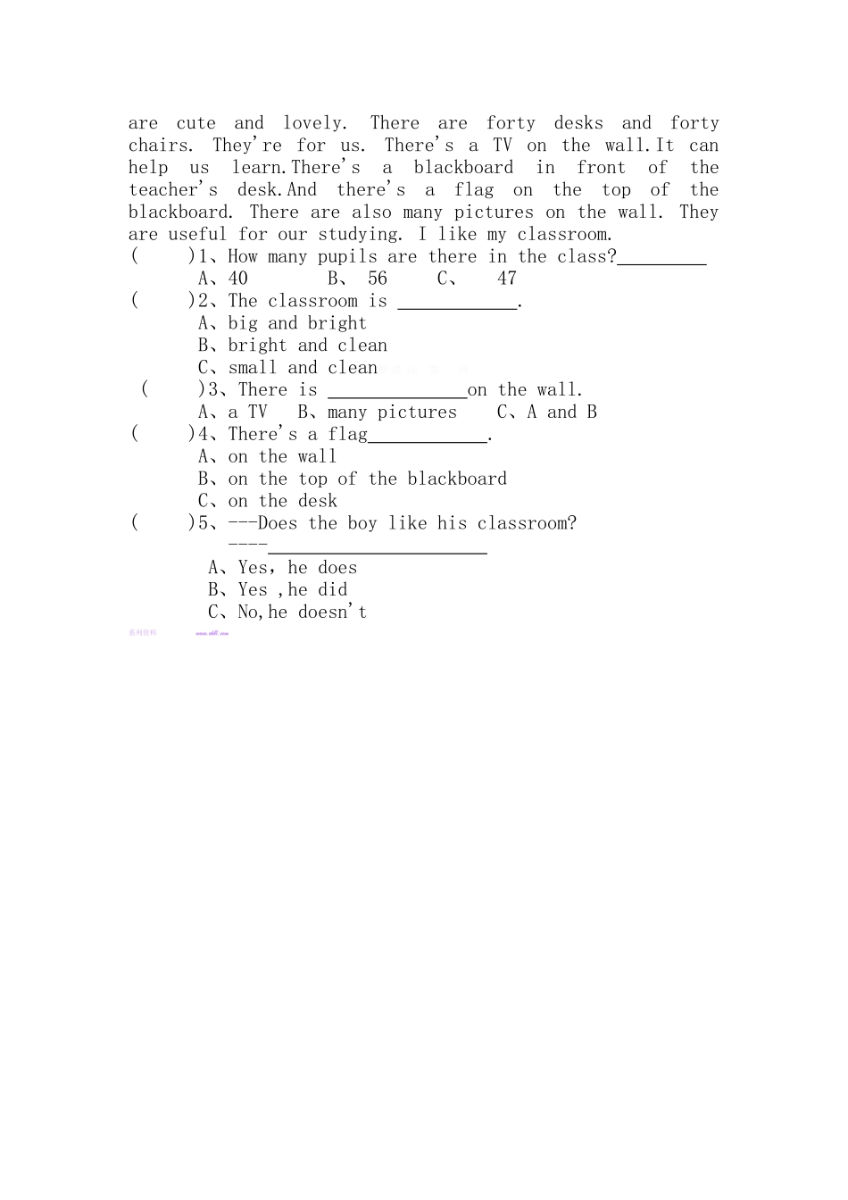2015年秋人教版小学五年级英语期中联考试卷_第3页