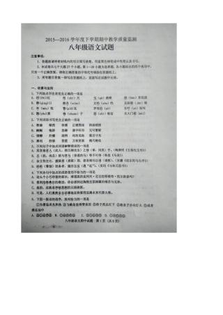 肥城市2015-2016年初二下学期语文期中试卷及答案