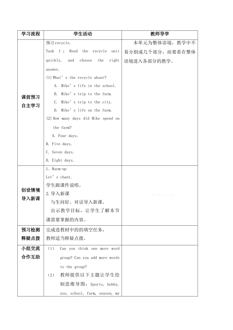 2015新版PEP六年级下册Recycle--Mike’s-happy-days导学案_第2页