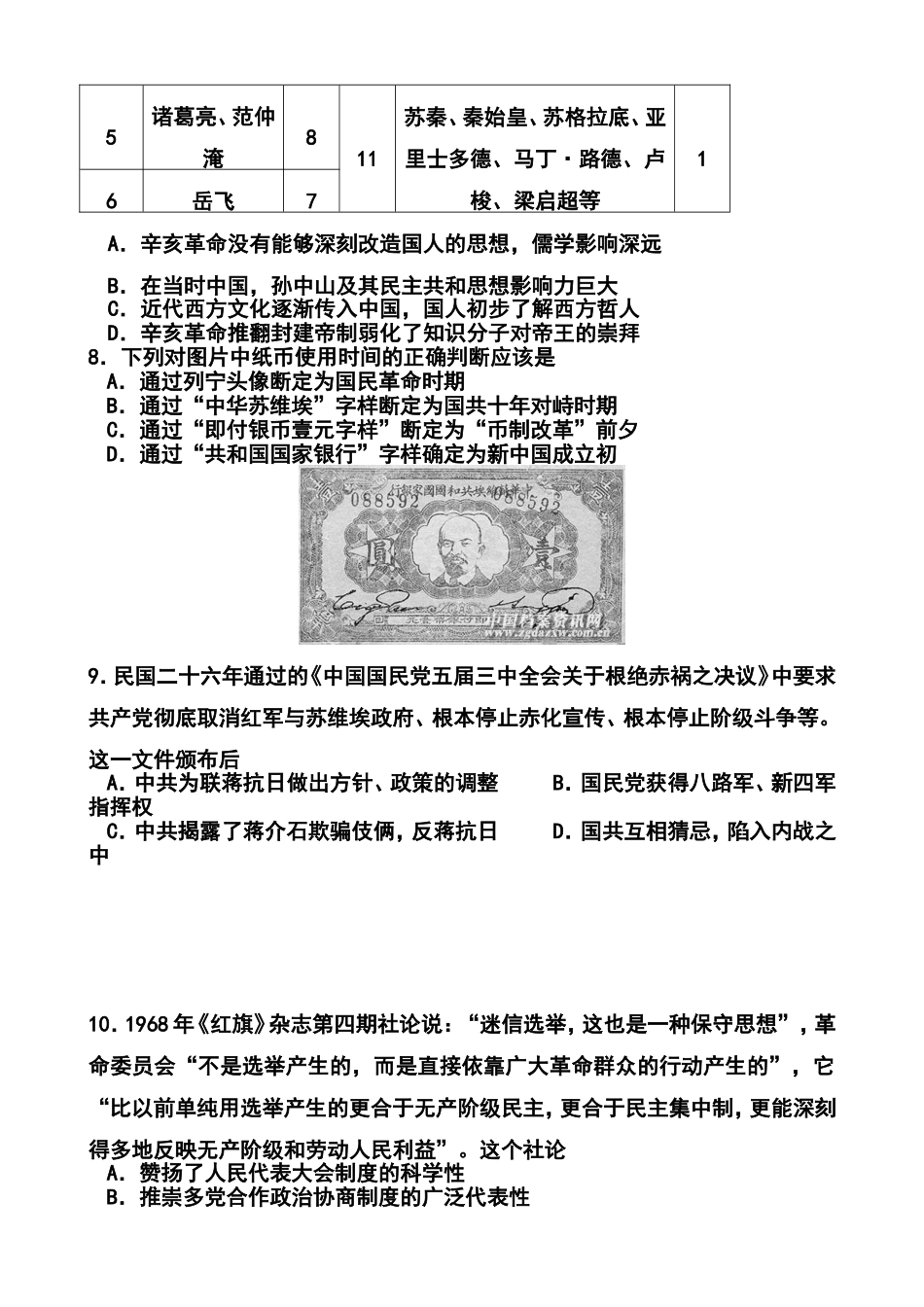 2014届江苏省扬州市高三5月适应性考试历史试题及答案_第3页