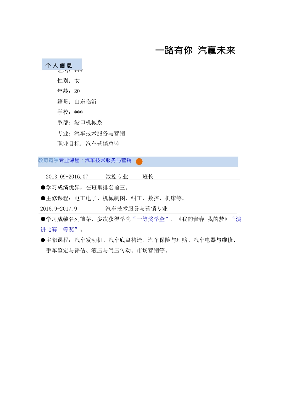 汽车技术服务或营销类专业职业生涯规划_第3页