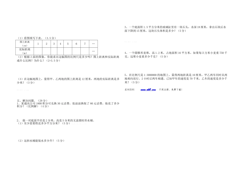 2016新北师大小学六年级数学下册期中质量检测题_第2页