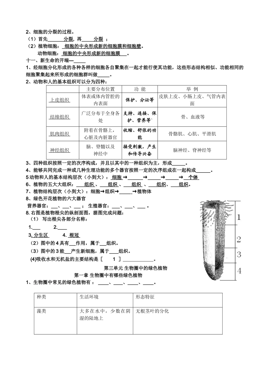 2013--2014七年级生物上册复习提纲(无答案)_第3页