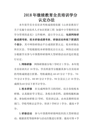 2018年继续教育全员培训学分认定办法