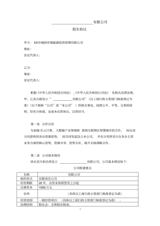 云计算、大数据产业股东协议