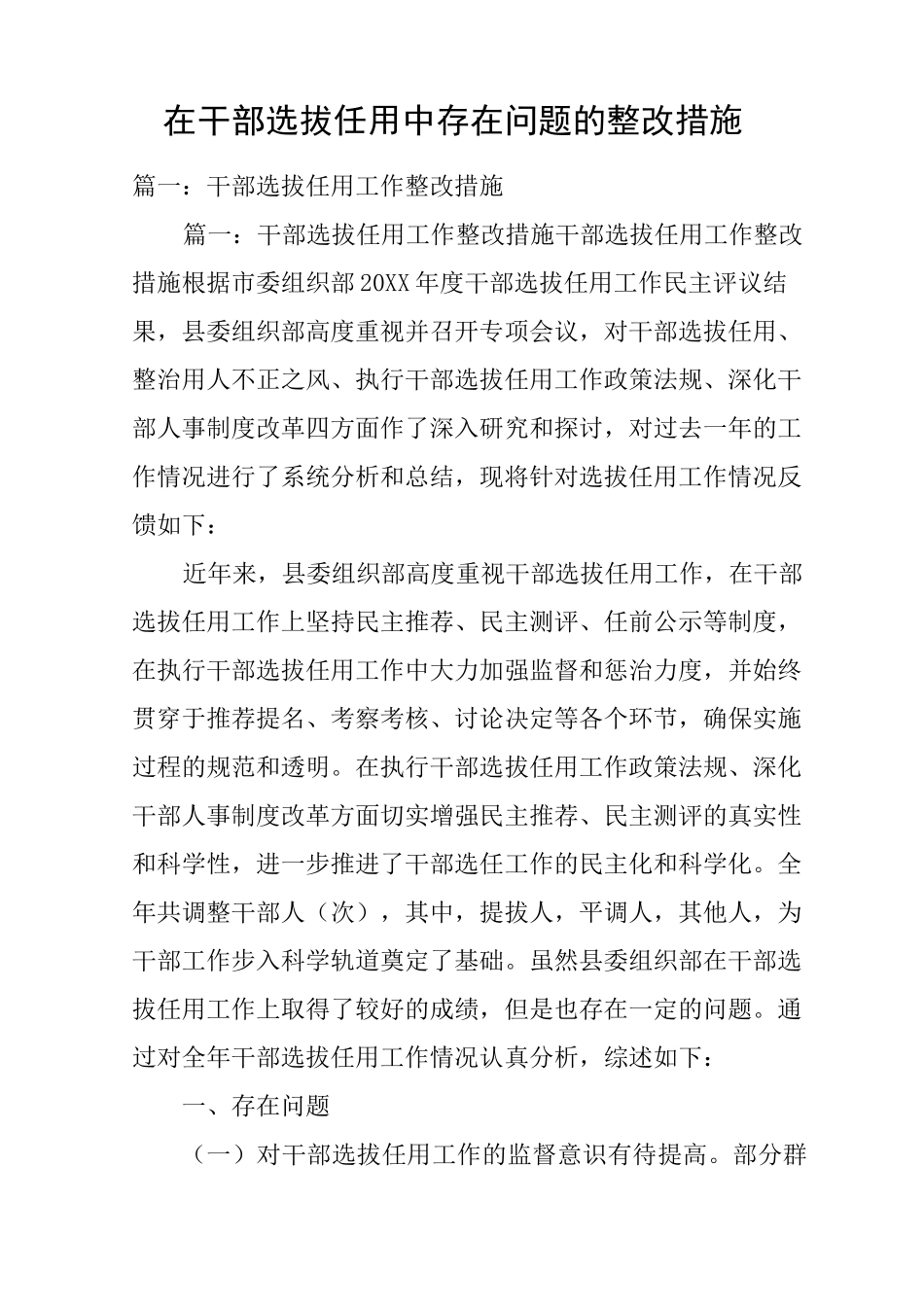 在干部选拔任用中存在问题的整改措施_第1页