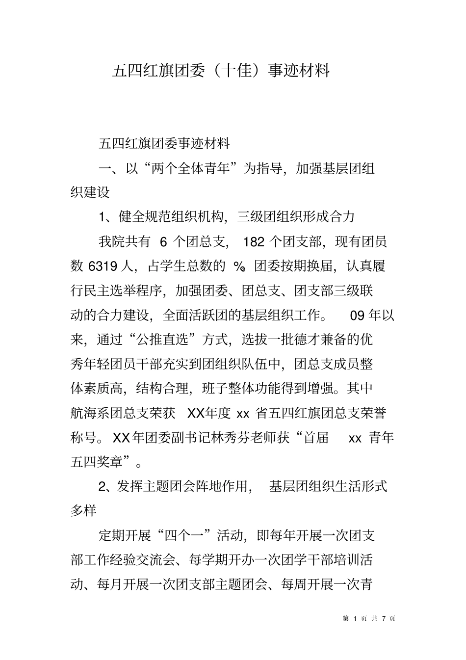 五四红旗团委十佳事迹材料_第1页