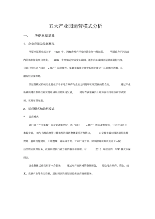 五大产业园区运营模式分析