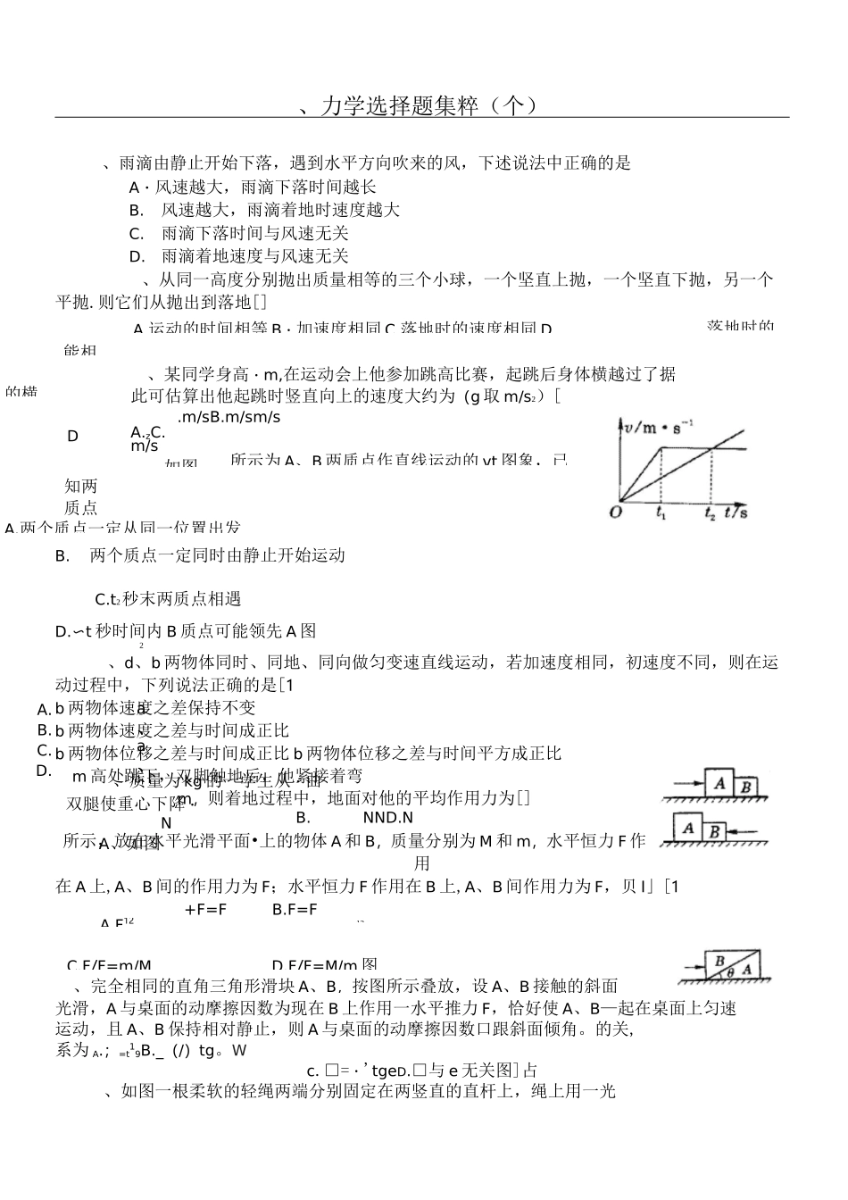高中物理经典题库-力学选择题136个_第1页