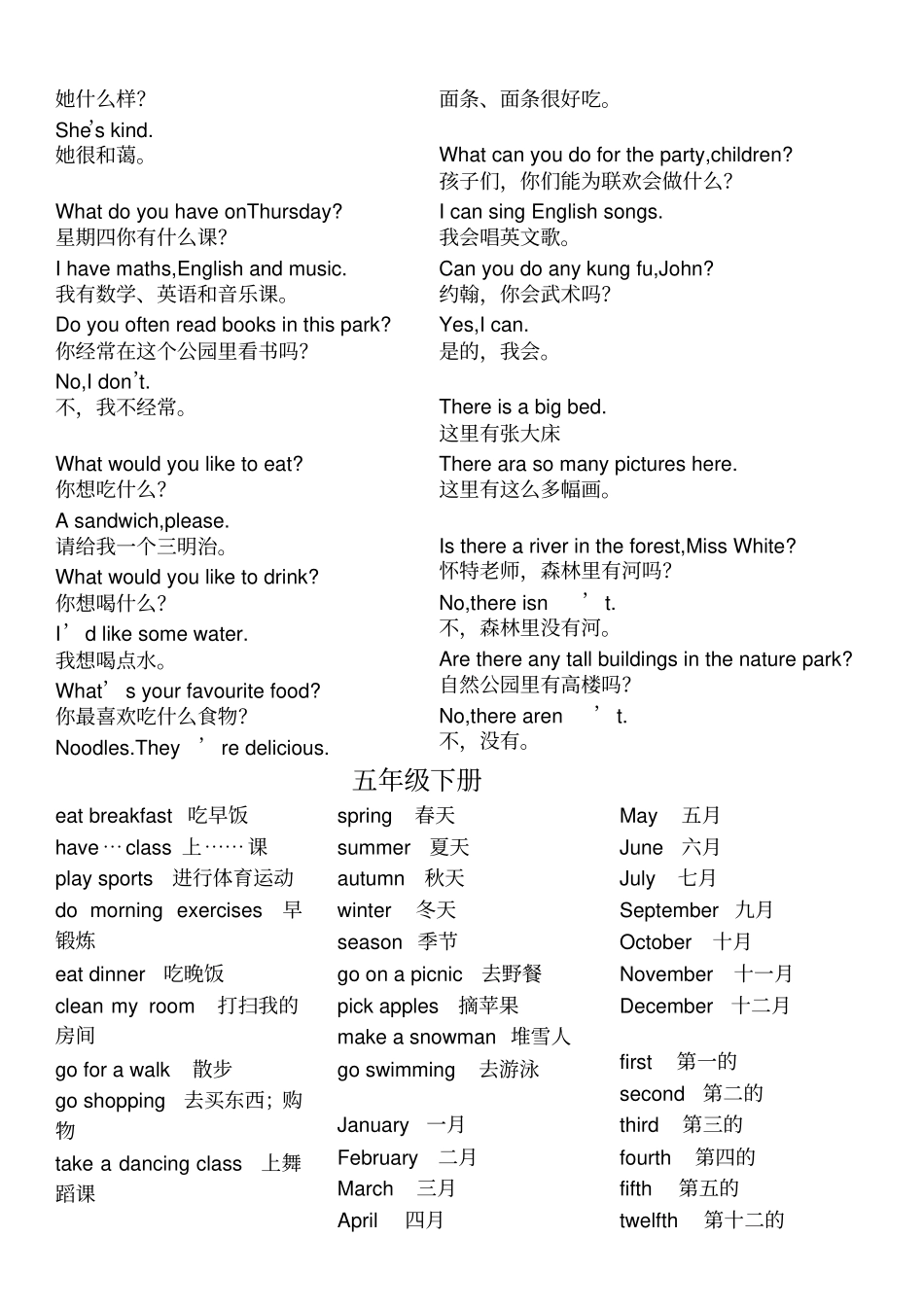 五年级-六年级英语复习资料上下册_第2页