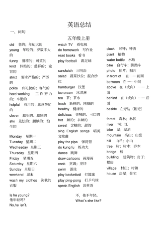 五年级-六年级英语复习资料上下册