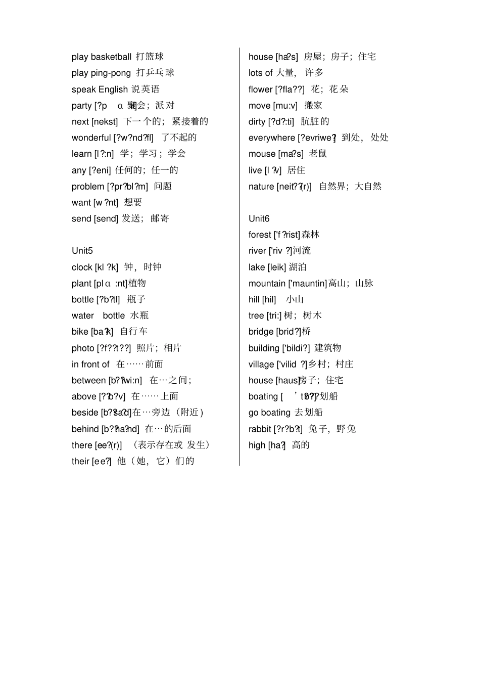 五年级上册单词表_第2页