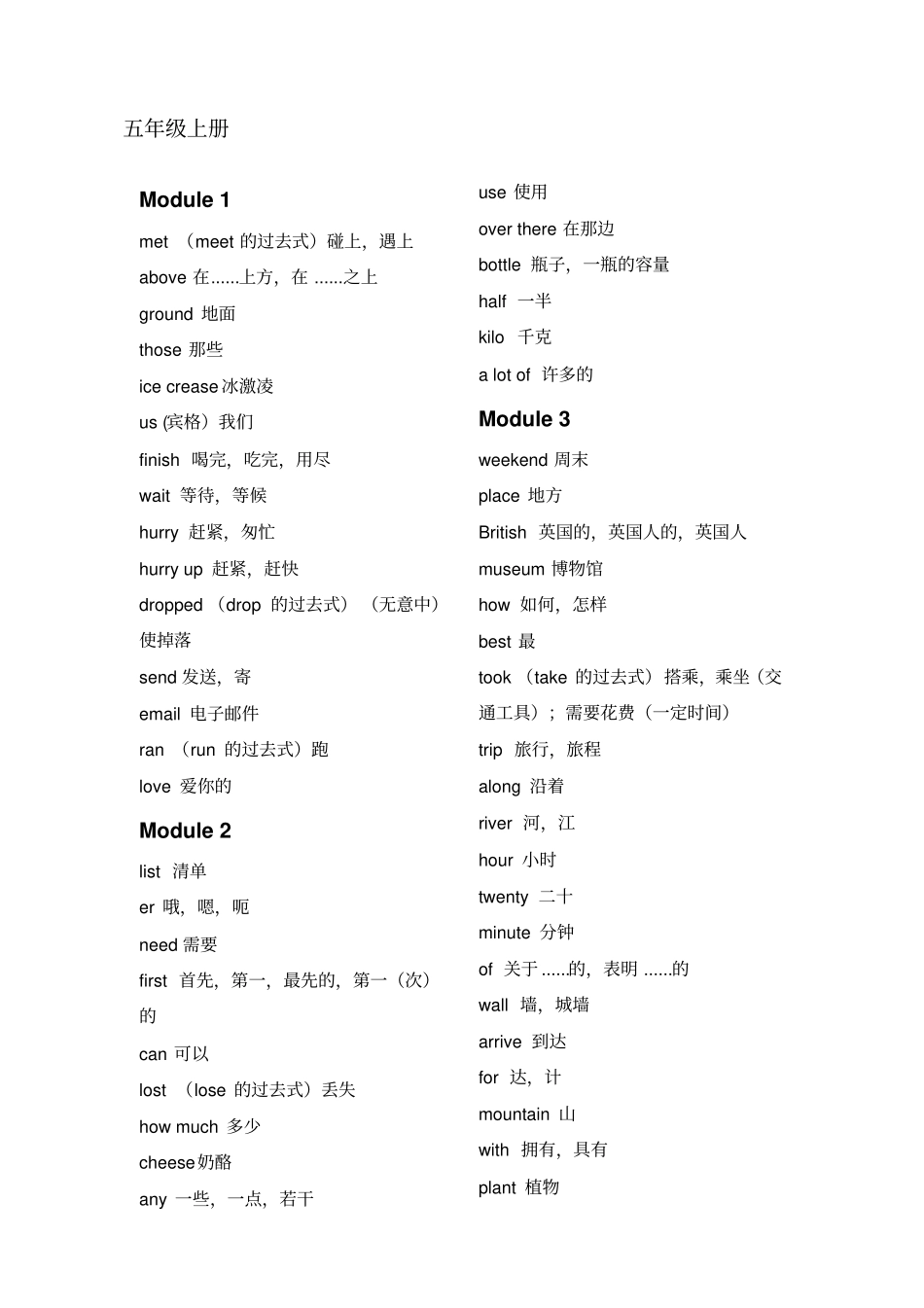 五年级上册英语单词表_第1页