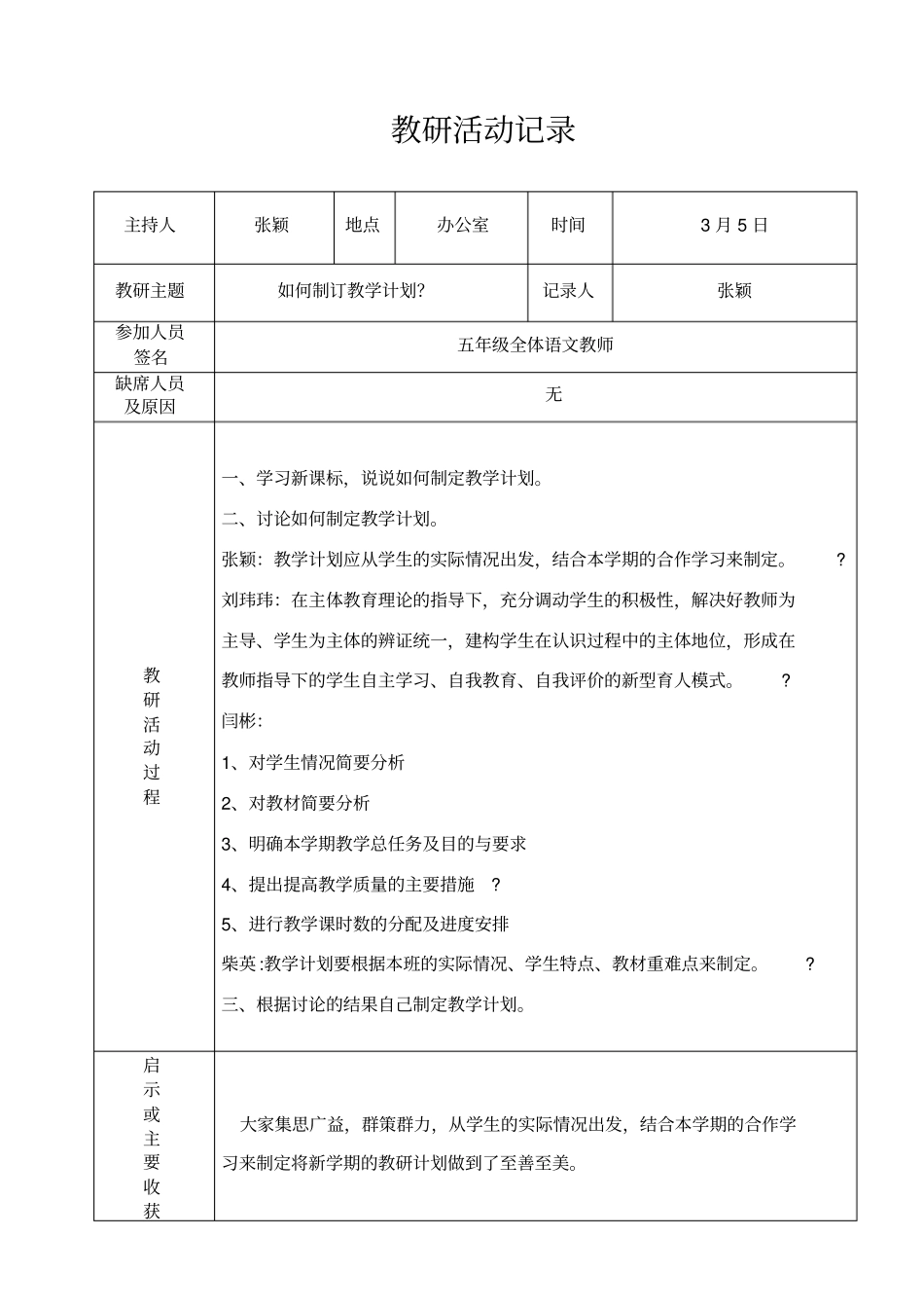 五年级下册教研活动记录更新中_第1页