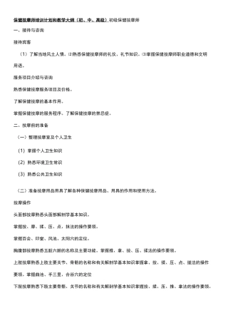 保健按摩师培训计划和教学大纲