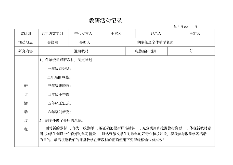 五年级第二学期教研活动记录汇总_第2页