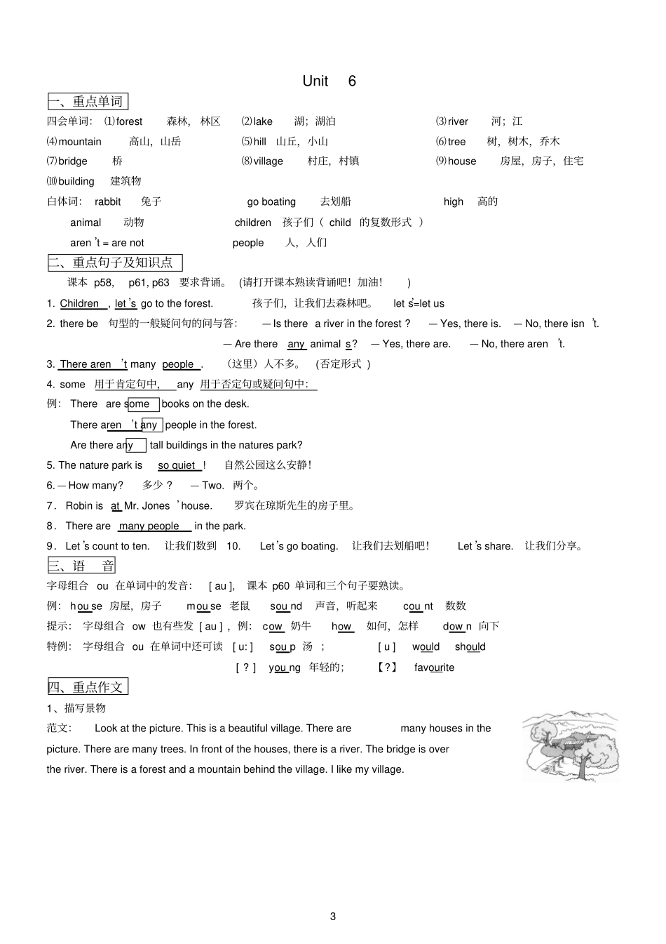 五年级英语上册复习资料6单元_第3页